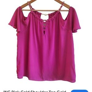 INC International Concepts Fuchsia Cold Shoulder Blouse